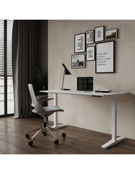 Mesa escritorio elevable FLAP 140 x 70, minimalista blanco.