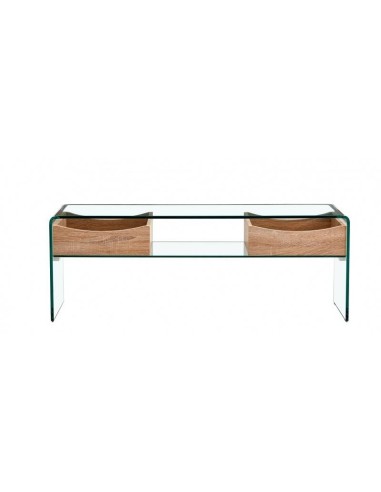 Mesa TV de cristal KENT 120 x 35, 2 cajones madera