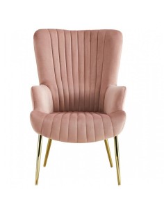Sillón ELLE, patas doradas, tapizado velvet rosa 2
