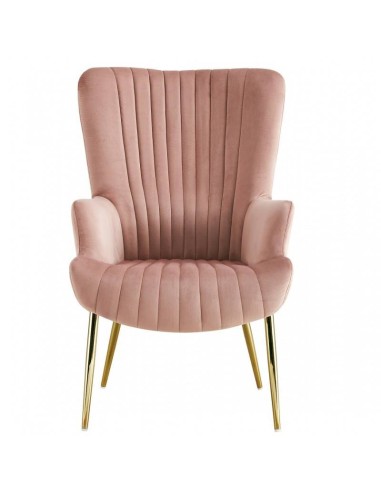Sillón ELLE, patas doradas, tapizado velvet rosa