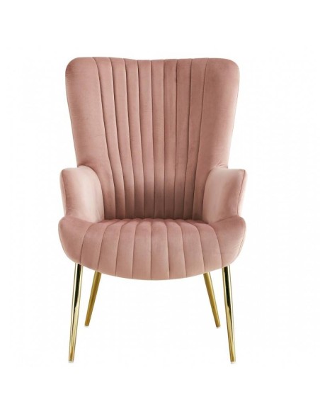 Sillón ELLE, patas doradas, tapizado velvet rosa