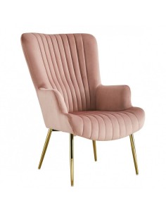 Sillón ELLE, patas doradas, tapizado velvet rosa