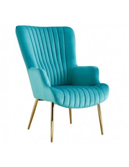 Sillón ELLE, patas doradas, tapizado velvet turquesa