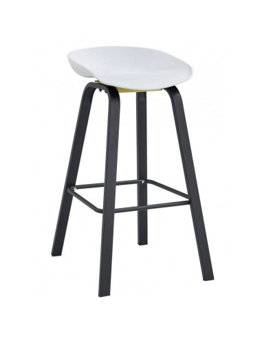 Banqueta WELLI 75, pes de metal preto, assento em polipropileno branco