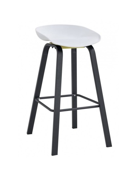 Taburete WELLI 75, patas metal negro, asiento polipropileno blanco