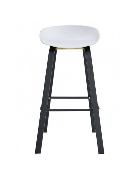 Taburete WELLI 75, patas metal negro, asiento polipropileno blanco