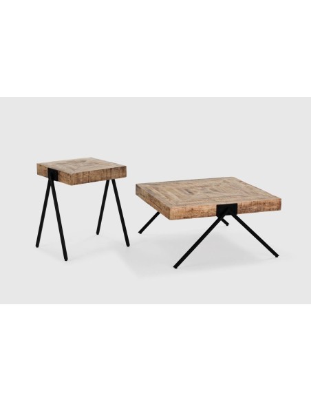 MESA DE CENTRO INDRA 80 X 86, MADEIRA DE MANGA e PES DE METAL