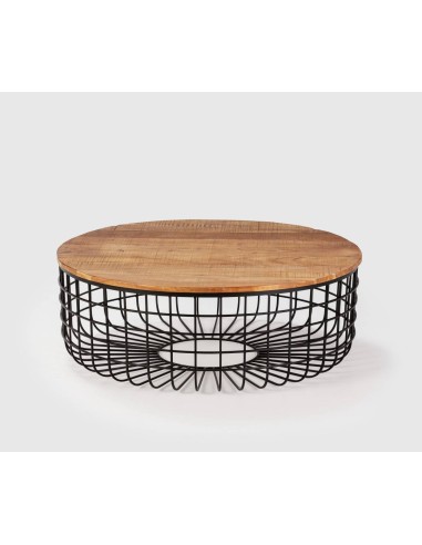 MESA DE CENTRO REDONDA SUVAN 102 cm. Madeira e base em METAL.