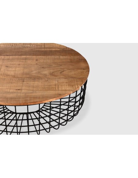 MESA DE CENTRO REDONDA SUVAN 102 cm. Madeira e base em METAL.