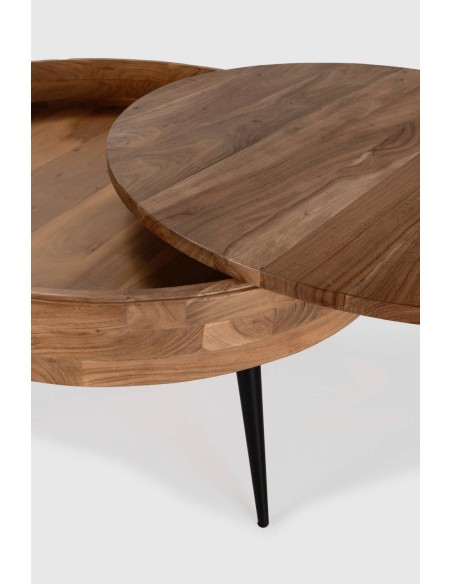 MESA DE CENTRO REDONDA KALI 90. Madeira de acácia e METAL.