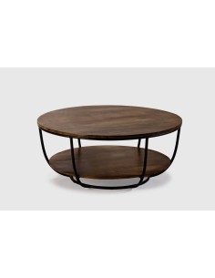 MESA CENTRO REDONDA DELHI 90. MADERA de MANGO y metal