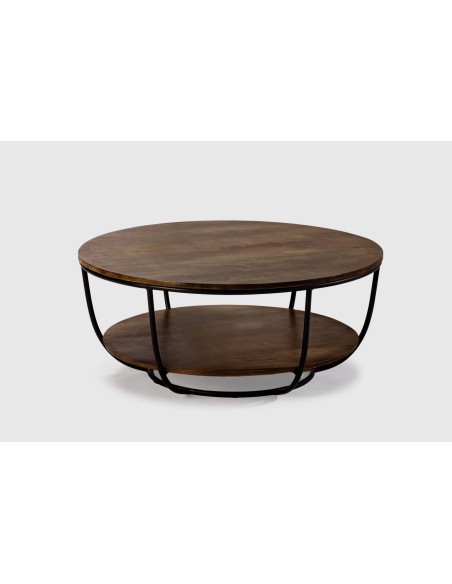 MESA CENTRO REDONDA DELHI 90. MADERA de MANGO y metal