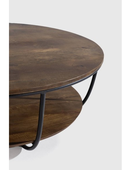 MESA CENTRO REDONDA DELHI 90. MADERA de MANGO y metal