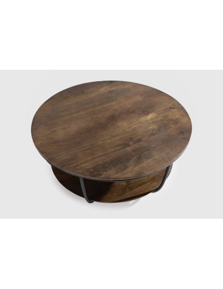 MESA CENTRO REDONDA DELHI 90. MADERA de MANGO y metal