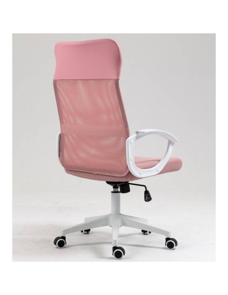 Cadeira de escritório TONER, estrutura branca, malha e assento rosa