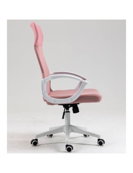 Cadeira de escritório TONER, estrutura branca, malha e assento rosa