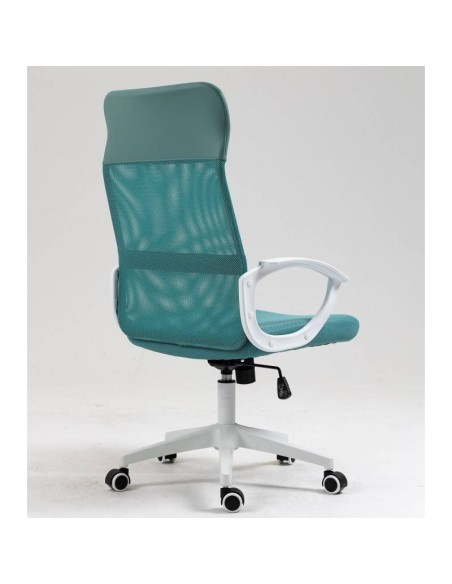 Sillón de oficina TONER, estructura blanca, malla y asiento verde