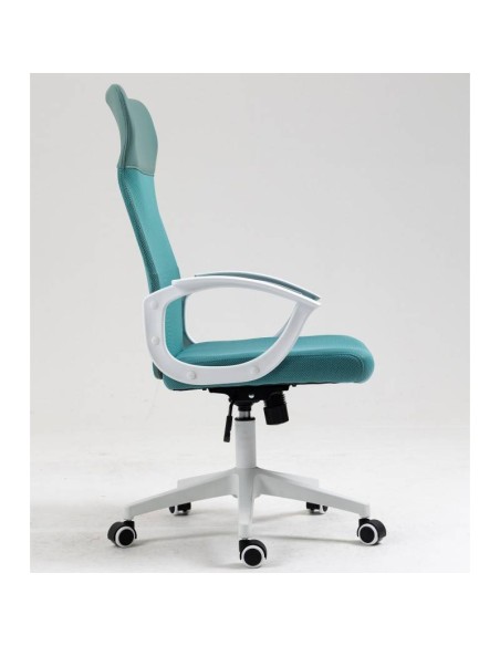 Sillón de oficina TONER, estructura blanca, malla y asiento verde