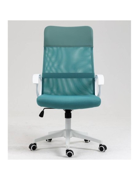 Sillón de oficina TONER, estructura blanca, malla y asiento verde