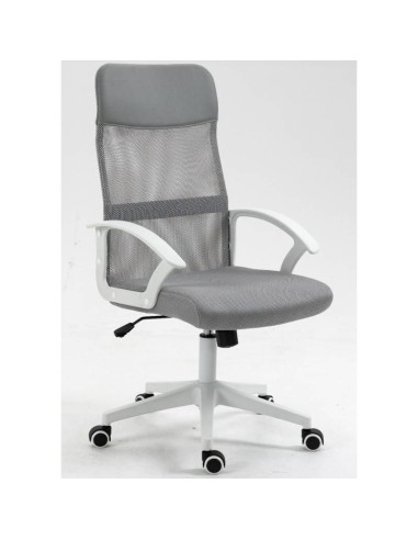 Sillón de oficina TONER, estructura blanca, malla y asiento gris