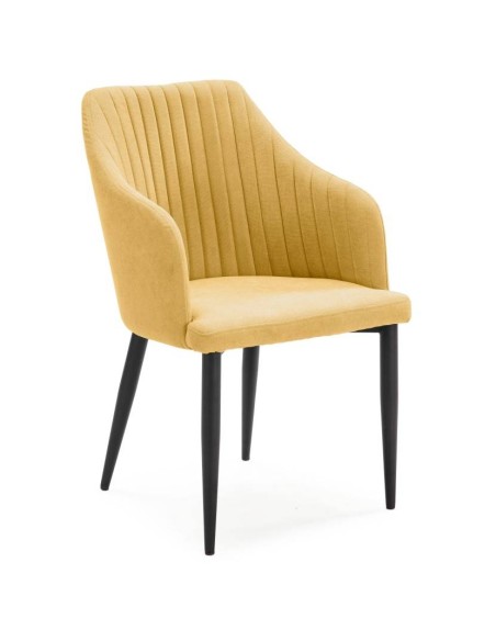 Silla con brazos NADI, tela AMARILLO y base metal NEGRA