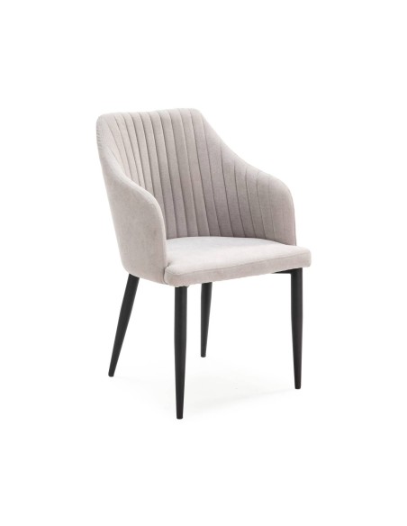 Cadeira NADI com braços, tecido cinza e base metálica PRETA