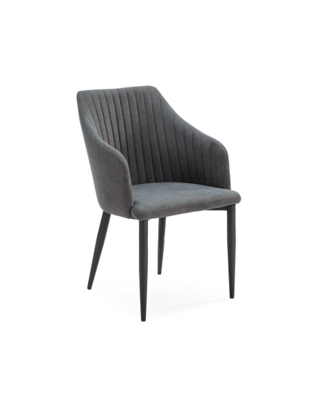 Cadeira NADI com braços, tecido cinza escuro e base metálica PRETA