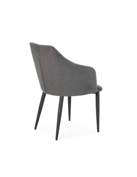 Cadeira NADI com braços, tecido cinza escuro e base metálica PRETA