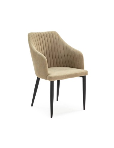 Silla con brazos NADI, tela verde y base metal NEGRA