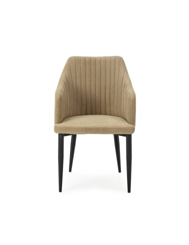 Silla con brazos NADI, tela verde y base metal...