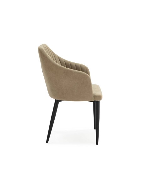 Silla con brazos NADI, tela verde y base metal NEGRA