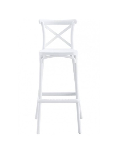 Banqueta para exterior CROSS 75, empilhável, polipropileno branco