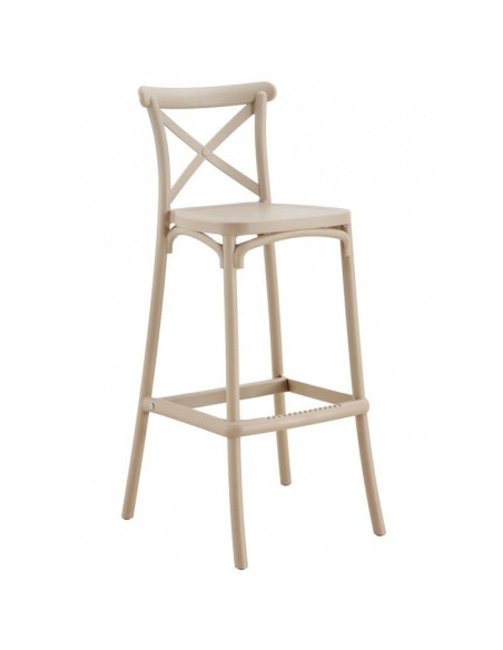 Taburete exterior CROSS 75, apilable, polipropileno beige tórtora