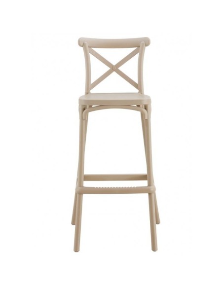 Taburete exterior CROSS 75, apilable, polipropileno beige tórtora