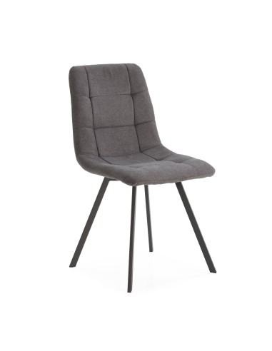 Silla de comedor LAVA, tejido gris oscuro patas metal negro.