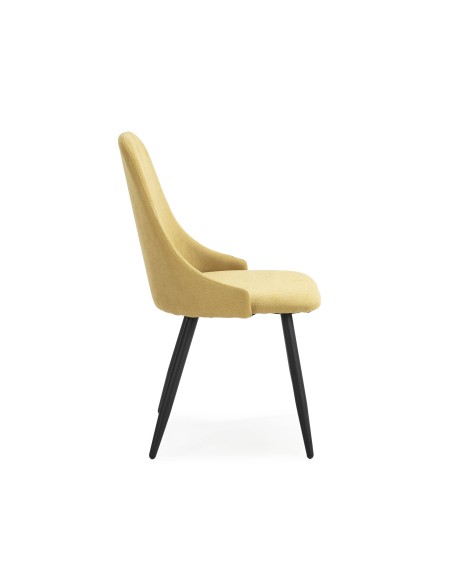 Silla de comedor MANI, tejido mostaza patas metal negro.