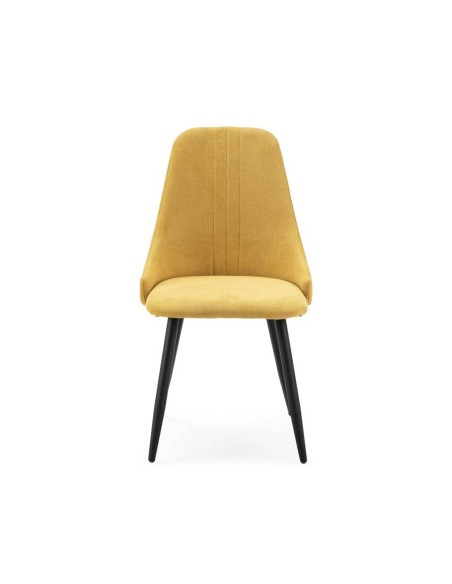 Silla de comedor MANI, tejido mostaza patas metal negro.