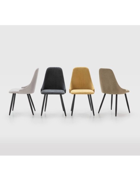Silla de comedor MANI, tejido mostaza patas metal negro.