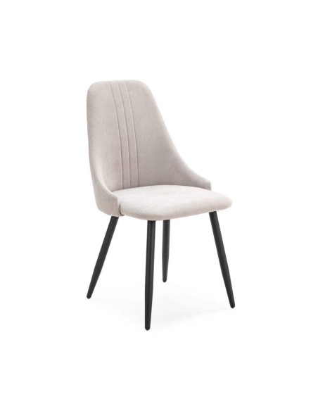 Silla de comedor MANI, tejido gris claro patas metal negro.