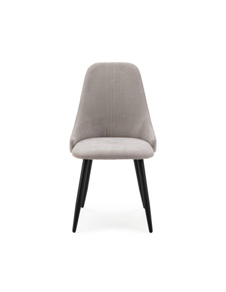 Silla de comedor MANI, tejido gris claro patas metal negro.