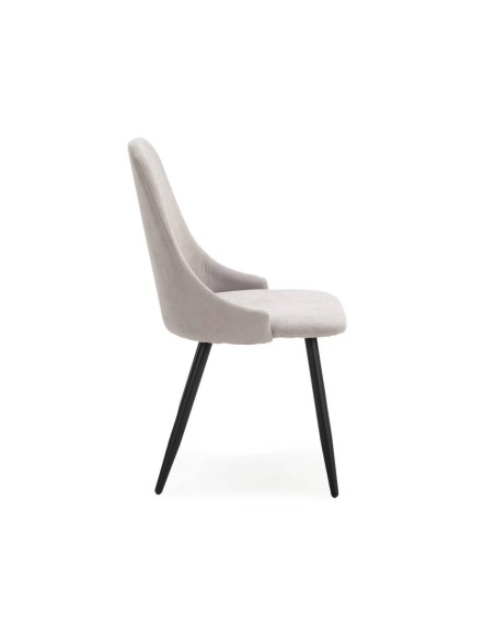 Silla de comedor MANI, tejido gris claro patas metal negro.