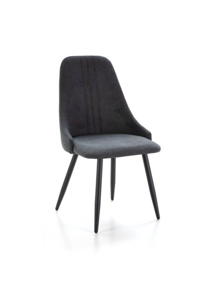 Silla de comedor MANI, tejido gris oscuro patas metal negro.