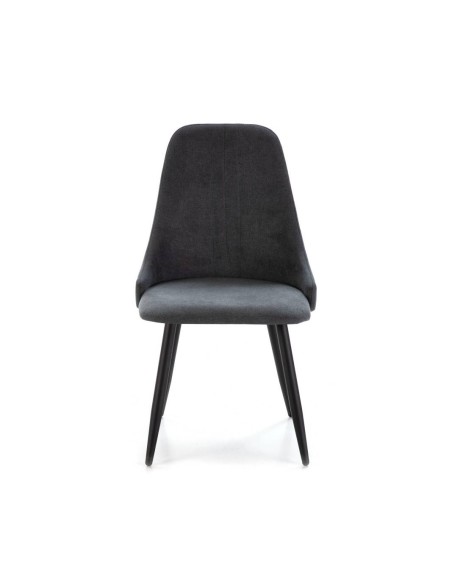 Silla de comedor MANI, tejido gris oscuro patas metal negro.
