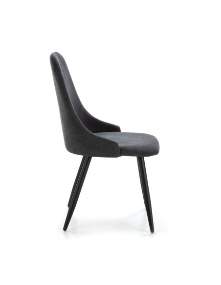 Silla de comedor MANI, tejido gris oscuro patas metal negro.
