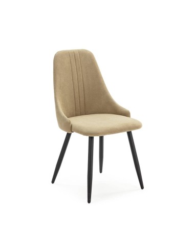 Silla de comedor MANI, tejido verde patas metal negro.