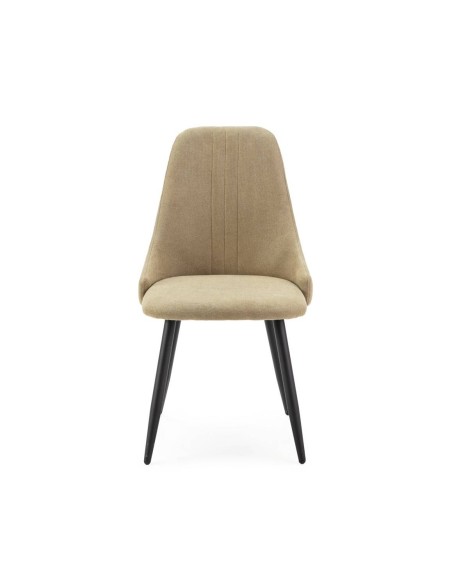 Silla de comedor MANI, tejido verde patas metal negro.