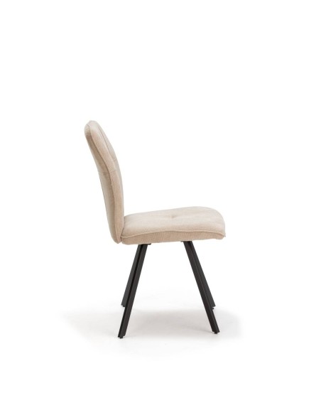 Silla de comedor MERY, tejido beige patas metal negro.
