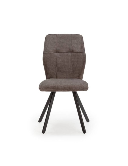 Silla de comedor MERY, tejido gris oscuro patas metal negro.