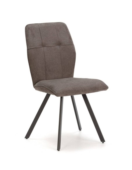 Silla de comedor MERY, tejido gris oscuro patas metal negro.