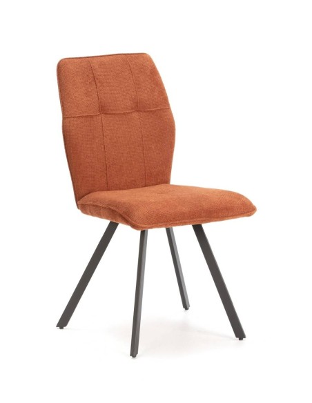 Cadeira de jantar MERY, tecido marrom, pernas em metal preto.